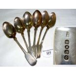 Six fiddle pattern silver dessertspoons