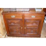 Edwardian mahogany sideboard base with carved panelled doors