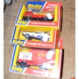 Three boxed Dinky die-cast vehicles, including Triumph TR7 Sports Car