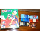 Donald Duck tinplate Japanese clockwork toy, together with selection of die-cast vehicles