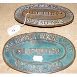 Two 20cm oval brass name plates from The Hunslet Engine Co. Ltd. "Leeds" - 1940