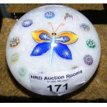 A Peter McDougall paperweight with butterfly and multi-cane ground - dated '09