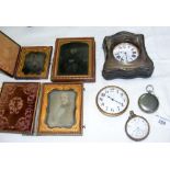 Silver framed bedside pocket watch, together with daguerreotypes, etc.