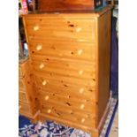 Pine chest of six long drawers
