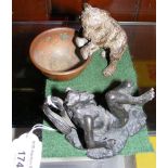 Austrian cold painted bronze bear holding bowl - 7.5cm, together with a small bronze model of a