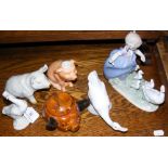 Lladro group of figure and ducks, together with five other items of ceramic ware