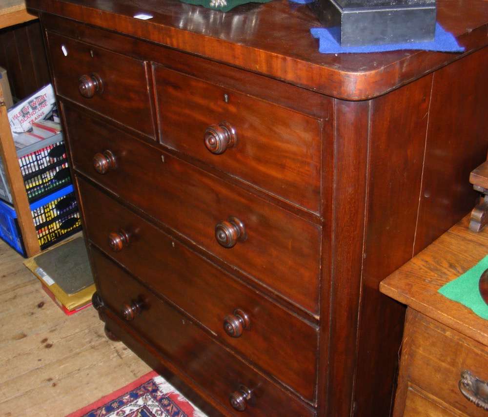 A 19th century mahogany chest of two short and three long drawers