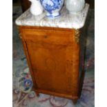 An antique French marble top pot cupboard with single drawer and gilt mounts