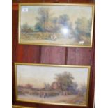 GEORGE GREGORY - pair of 23cm x 44cm watercolours - rural scenes with figures on a track before