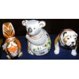 Three Royal Crown Derby paperweights - "Autumn Squirrel", "Golden Koala" and "Winston Churchill