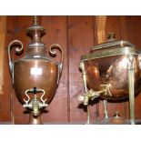 One brass and one copper samovar