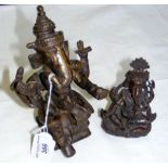 One 16cm and one 11cm high bronze Indian Goddess figures - Ganesh