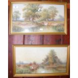 GEORGE GREGORY - pair of 24cm x 44cm watercolours - cattle watering scenes - signed and dated 1921