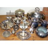 Quantity of assorted plated ware, including teaset, sauce boats, etc.