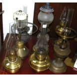 Selection of oil lamps, brass and other