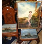 A pair of oils on canvas - HMS Revenge and HMS Powerful - signed WARR, together with a nude study