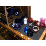 Large collection of Bristol blue, cranberry and other glassware, etc.