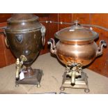 One copper and one brass samovar