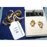 Pair of 9ct gold earrings, seven assorted dress rings, etc.