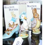 Three boxed Beswick Beatrix Potter figures, including "Jemima Puddleduck"