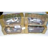 Four boxed Brumm die-cast racing cars, including Renault Parigi-Madrid 1903