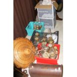 Selection of oil lamps, hydrometers, a sewing machine, pair of lamp shades, etc.