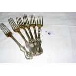 A set of six Victorian silver table forks by William Eaton - London 1841