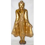 A large antique gilt wood figure of standing Buddha - 74cm high