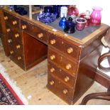 Victorian pine nine drawer pedestal desk with inset top
