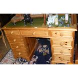 Pine desk with green leather top