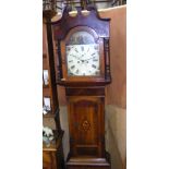 A 19th century 8 Day grandfather clock with painted arched dial