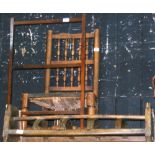 Antique child's crib, together with side chair and towel rail