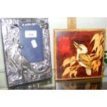 Embossed silver mounted commemorative "Kangaroo" photo frame and a handkerchief box with