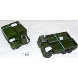 A pair of Dinky Toy 10-Ton Army Trucks and two others