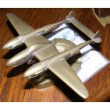 A novelty ashtray in the form of World War II P-38 Lightening Long Range Fighter Plane