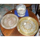 A Middle Eastern circular inlaid tray, jardiniere, etc.