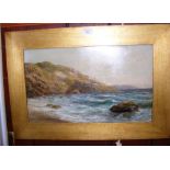 W MARSTON DERRICK - 29cm x 49cm - oil on canvas - rocky shore scene - signed and dated 1898