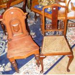 Victorian hall chair, together with a cane work seated chair