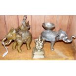 Indian metal elephant with seated figure mount, brass deity figure, etc.