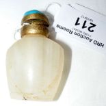 An old Chinese snuff bottle made of banded agate with turquoise top and brass spoon - 5cm