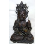 Large copper bronze figure of Guanyin - probably Ming - standing 38cm high