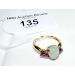 A 9ct gold jade and amethyst "thistle" ring
