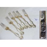 A set of six similar pattern silver table forks - London 1910