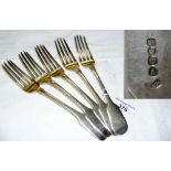 Set of five George IV fiddle pattern table forks by James Hobbs - London 1828
