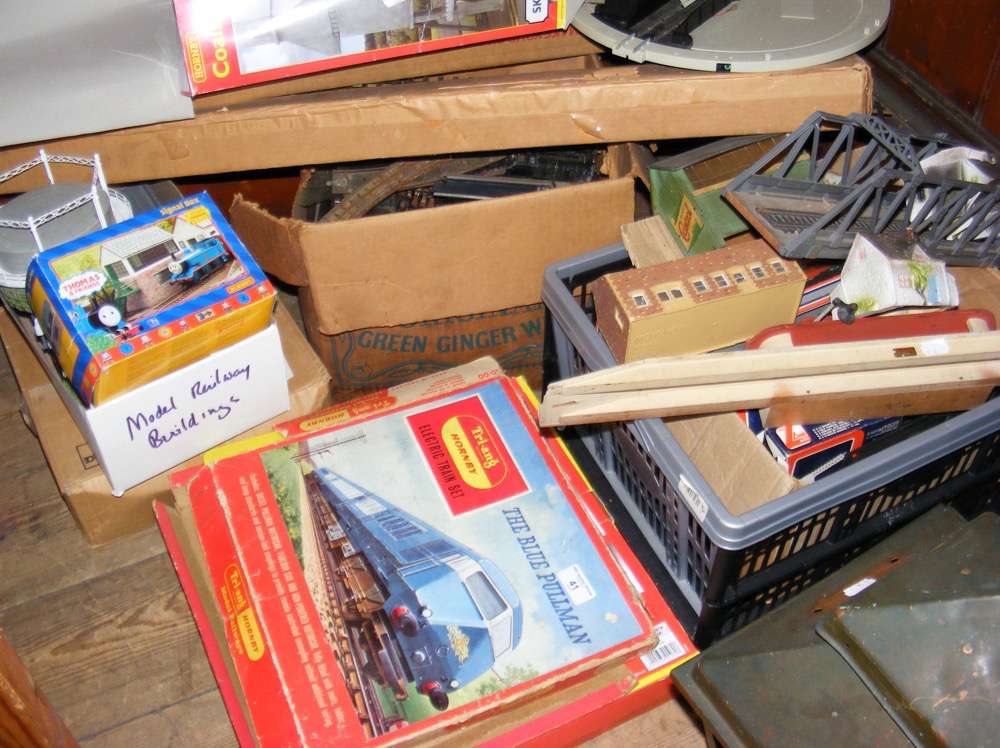 A large quantity of assorted model railway rolling stock, track and equipment, including Hornby "The