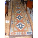 Middle Eastern style runner with geometric border and centre medallion - 340cm x 93cm