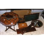 Old antique occasional table, jewellery box, mirror, etc.
