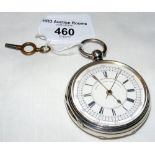 A key-wind silver cased gent's chronograph pocket watch with centre seconds