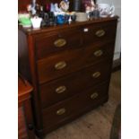 Late Victorian mahogany chest of two short and three long graduated drawers with embossed brass
