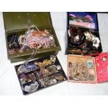 Two boxes containing costume jewellery, including bangles, etc.